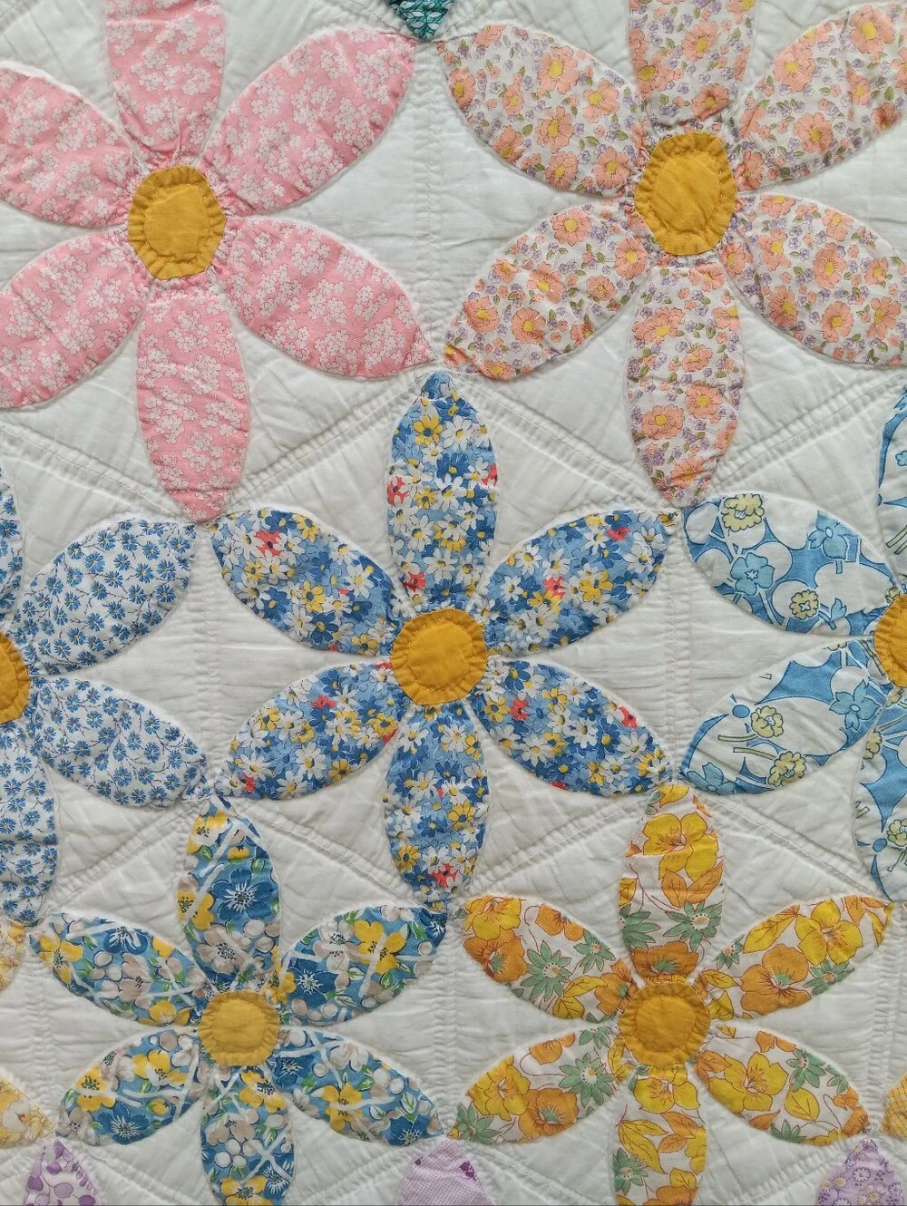 Handmade Floral Patchwork Quilt in Pastel Colors